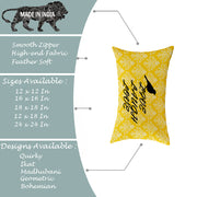Yellow Bird Floral Printed Canvas Cotton Rectangular Cushion Covers, Set of 2